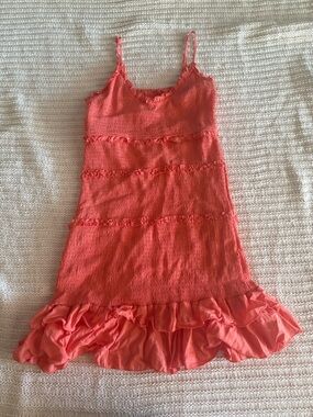 Women’s Coral Ruffle Hem Spaghetti Strap Dress